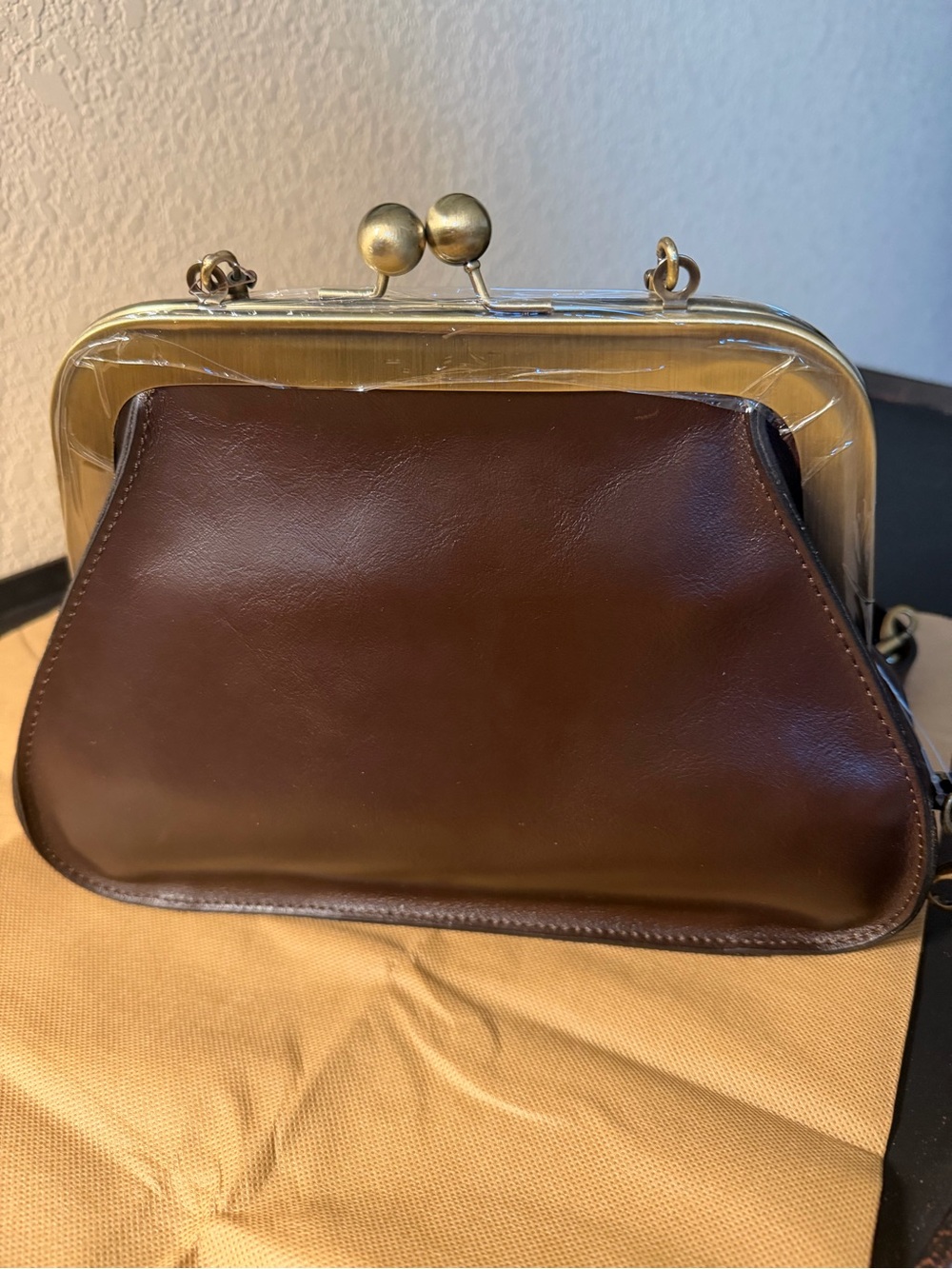 Patricia Nash Iridessa Choco Brn Leather Frame Crossbody Antique Gold Hardware - Picture 9 of 16